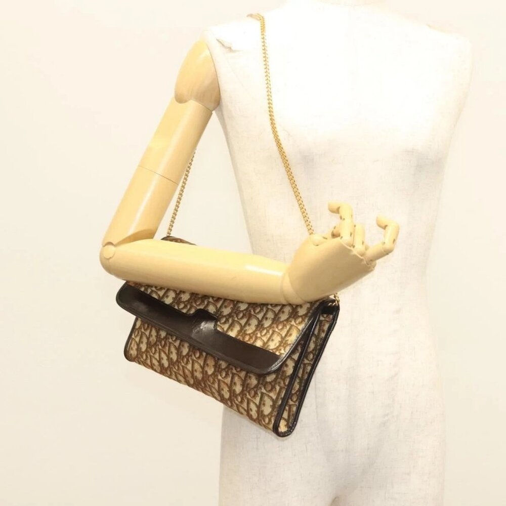 Christian Dior Trotter Canvas Chain Shoulder Bag Brown Gold Auth gh553 - Picture 15 of 16